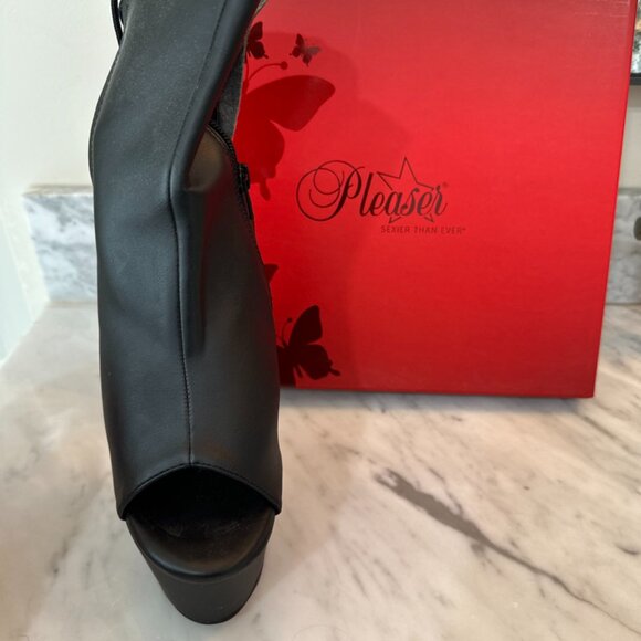 Pleaser Heels, Aspire-1018, womens shoes, flat black, faux leather, back laced, - Picture 2 of 6